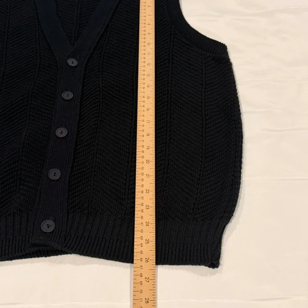 J.G. Brown Cardigan Vest Men M Navy Blue Cotton Knit Grandpacore Made in USA
